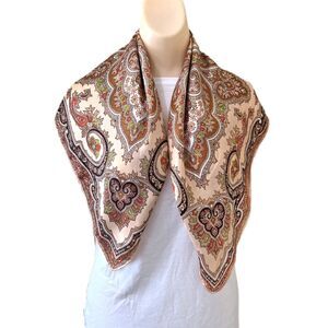 Paisley Orange Brown Acetate Scarf Made Japan Retro Floral Vintage 1970s